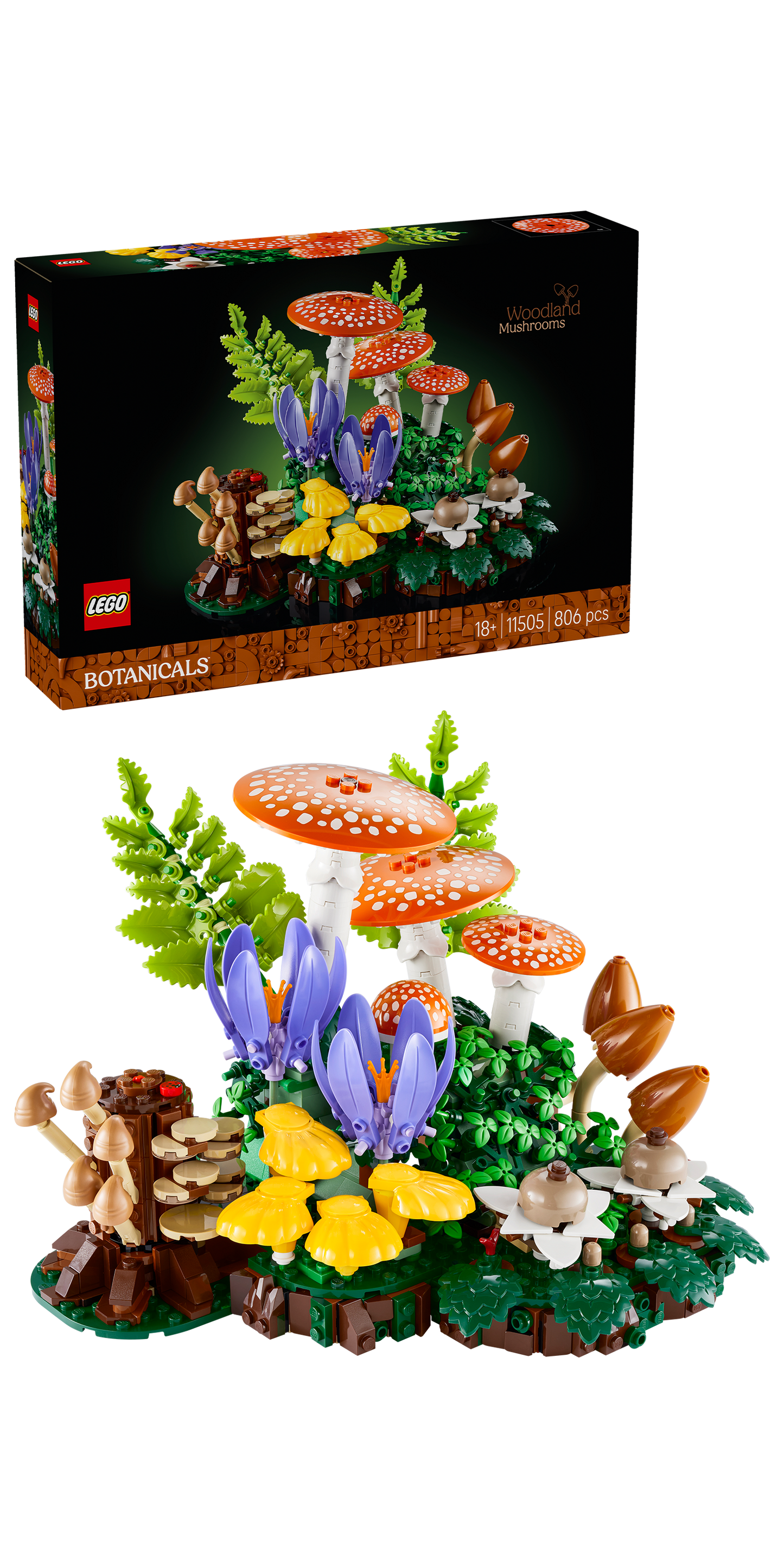 LEGO Botanicals Bospaddenstoelen - Kunstplanten Bouwpakket voor Volwassenen - Incl. een Paddenstoel en Nepbloemen - Woondecoratie en Bureau-Accessoire - DIY Cadeau voor Vrouwen en Mannen 11505