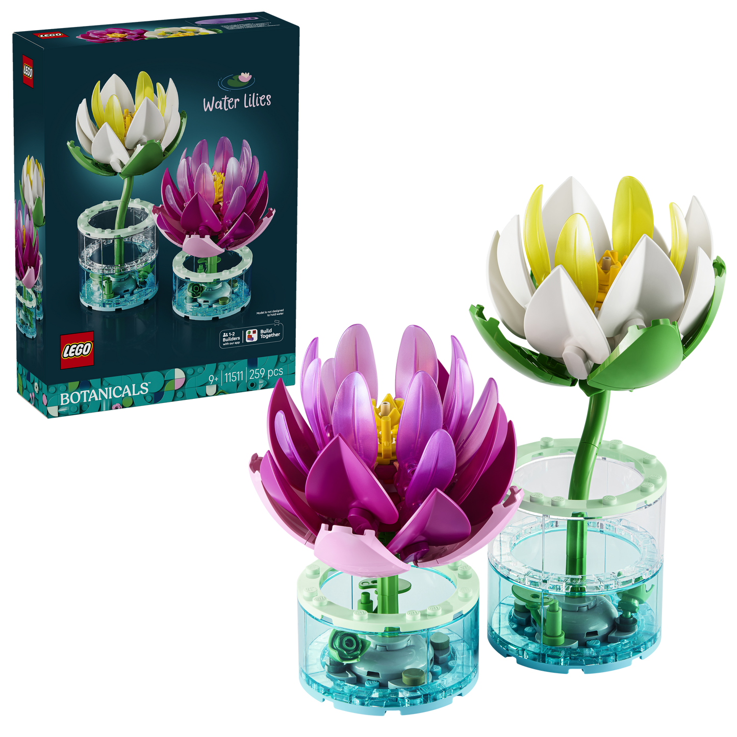 LEGO Botanicals Waterlelies - Nepbloemen Set met 2 Kunstplanten in Transparante Vazen - DIY Kinderkamer Decoratie - Cadeau voor Meisjes vanaf 9 Jaar en Volwassen Bloemenliefhebbers - 11511