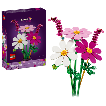 LEGO Botanicals Cosmeabloemen - Kunstbloem Boeket Bouwpakket voor Kinderen met 3 Bloemen en 2 Lampenpoetsersgras Stelen - Kinderkamer Decoratie - Cadeau voor Meisjes vanaf 9 Jaar en Volwassenen 11514
