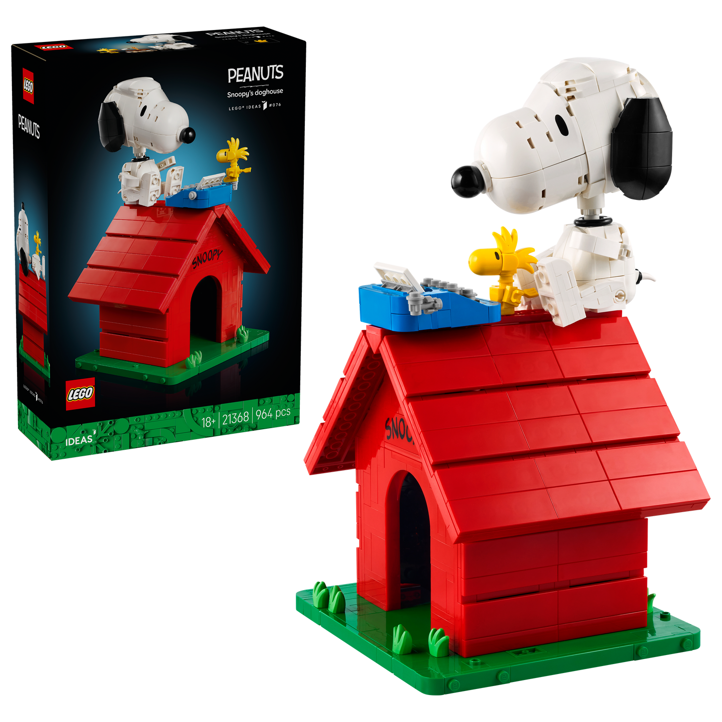 LEGO Ideas Peanuts: Snoopy’s Hondenhok – Strip Bouwpakket voor Volwassenen met Snoopy Hond en Woodstock Vogel Figuren – Woondecoratie of Bureau-Accessoire – Nostalgisch Cadeau – 21368