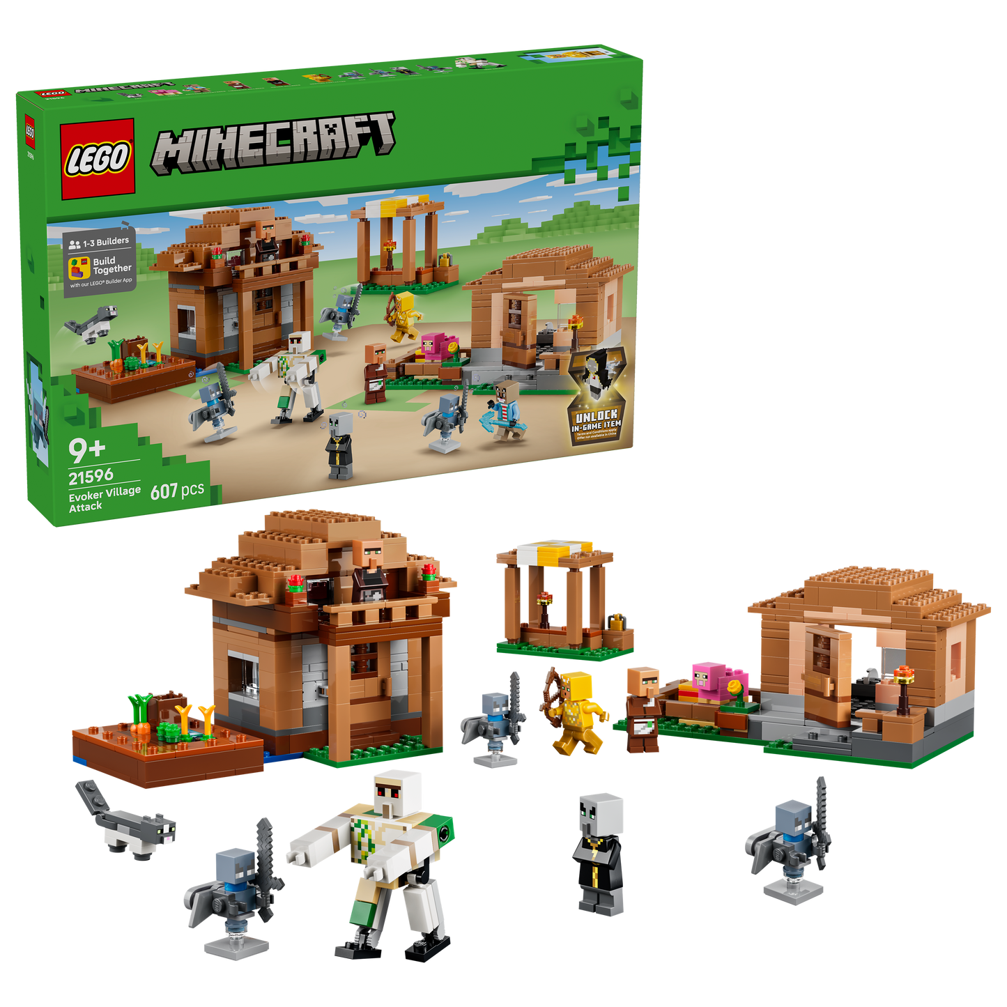 LEGO Minecraft Oproeper Dorpsaanval Bouwpakket voor Kinderen met 11 figuren Incl. Bakker en IJzeren Golem - Kinderkamer Decoratie - Cadeau voor Jongens, Meisjes en Gamers vanaf 9 Jaar - 21596