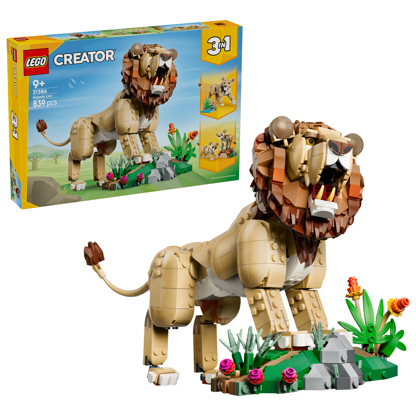 LEGO Creator 3in1 Wilde Dieren: Majestueuze Leeuw Speelgoed - Dieren Figuur Verandert in Leeuwin en 2 Welpen - Kinderkamer Decoratie - Cadeau voor Meisjes en Jongens Vanaf 9 Jaar - 31386