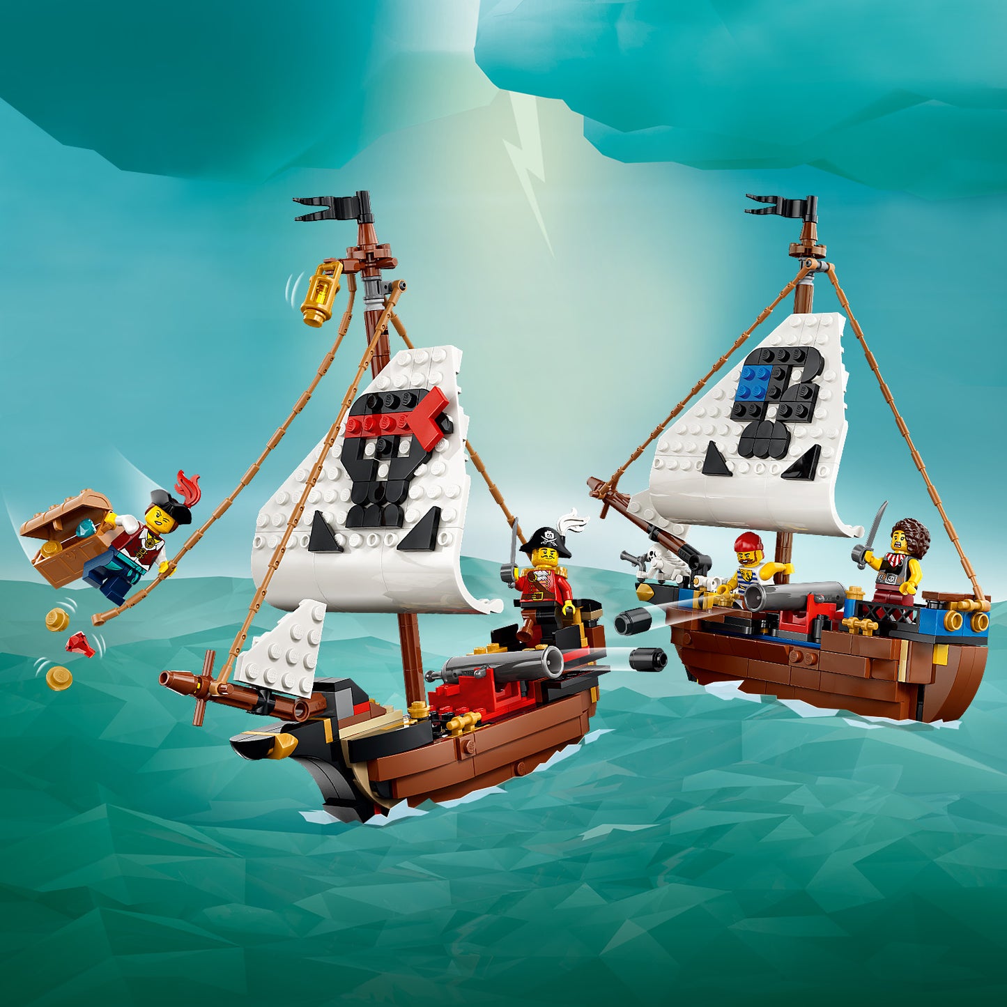 LEGO Creator 3-in-1 Klassiek Piratenschip Speelgoed - Bouwpakket voor Kinderen - Verandert in Speelgoed Kasteel of 2 Boten - Kinderkamer Decoratie - Cadeau voor Jongens en Meisjes vanaf 9 Jaar 31387