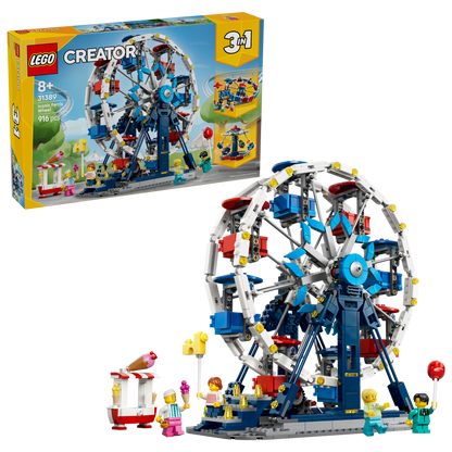 LEGO Creator 3in1 Klassiek Reuzenrad Speelgoed - Pretpark Model - Verandert in UFO-attractie of Draaimolen - Kinderkamer Decoratie - Cadeau voor Jongens en Meisjes Vanaf 8 Jaar - 31389