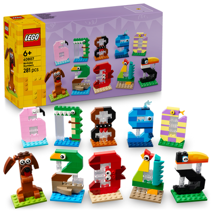 LEGO Verjaardagscijfers Taartdecoratie met Speelgoed Dieren Figuren incl. Hond, Spin en Walvis - Tafeldecoratie en Feestartikel - Cadeau voor Jongens en Meisjes vanaf 6 Jaar - 40807