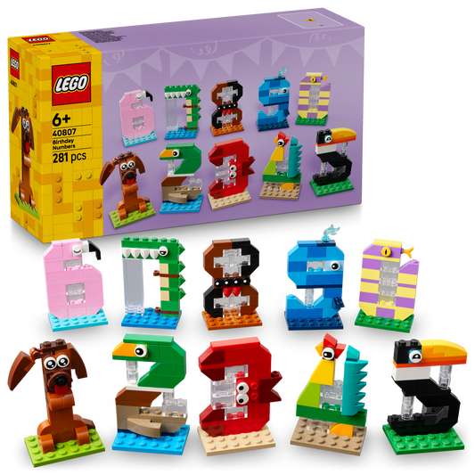 LEGO Verjaardagscijfers Taartdecoratie met Speelgoed Dieren Figuren incl. Hond, Spin en Walvis - Tafeldecoratie en Feestartikel - Cadeau voor Jongens en Meisjes vanaf 6 Jaar - 40807