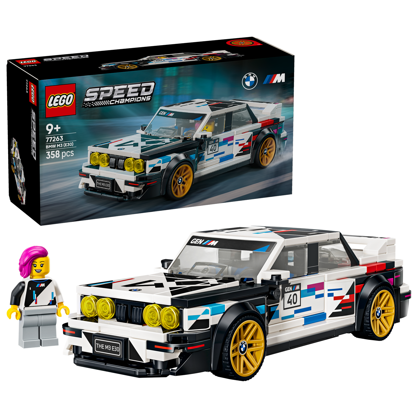 LEGO Speed Champions BMW M3 (E30) - Speelgoed Auto Bouwpakket voor Kinderen vanaf 9 Jaar - BMW Modelauto met Minifiguur - Kinderkamer Decoratie - Cadeau voor Jongens, Meisjes en Autoliefhebbers 77263