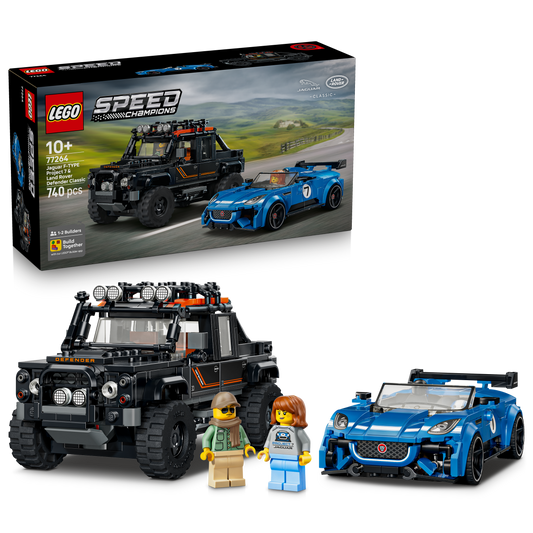 LEGO Speed Champions Jaguar Project 7 en Land Rover Defender - Auto Speelgoed voor Kinderen vanaf 10 Jaar met 2 Auto's en 2 Minifiguren - Kinderkamer Decoratie - Cadeau voor Jongens en Meisjes - 77264