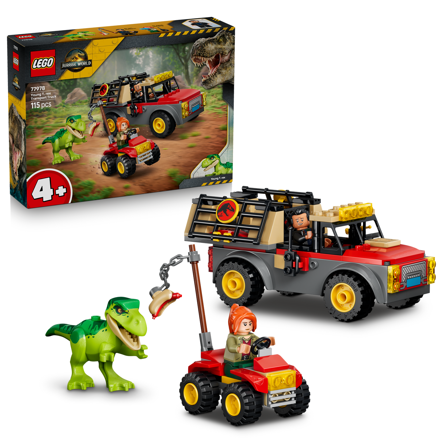 LEGO Jurassic World Jonge T. Rex Transporttruck - Speelgoed Dinosaurus voor Kinderen - Bouwpakket met T. Rex Figuur, 2 Minifiguren en Terreinwagen - Cadeau voor Jongens en Meisjes vanaf 4 Jaar 77978