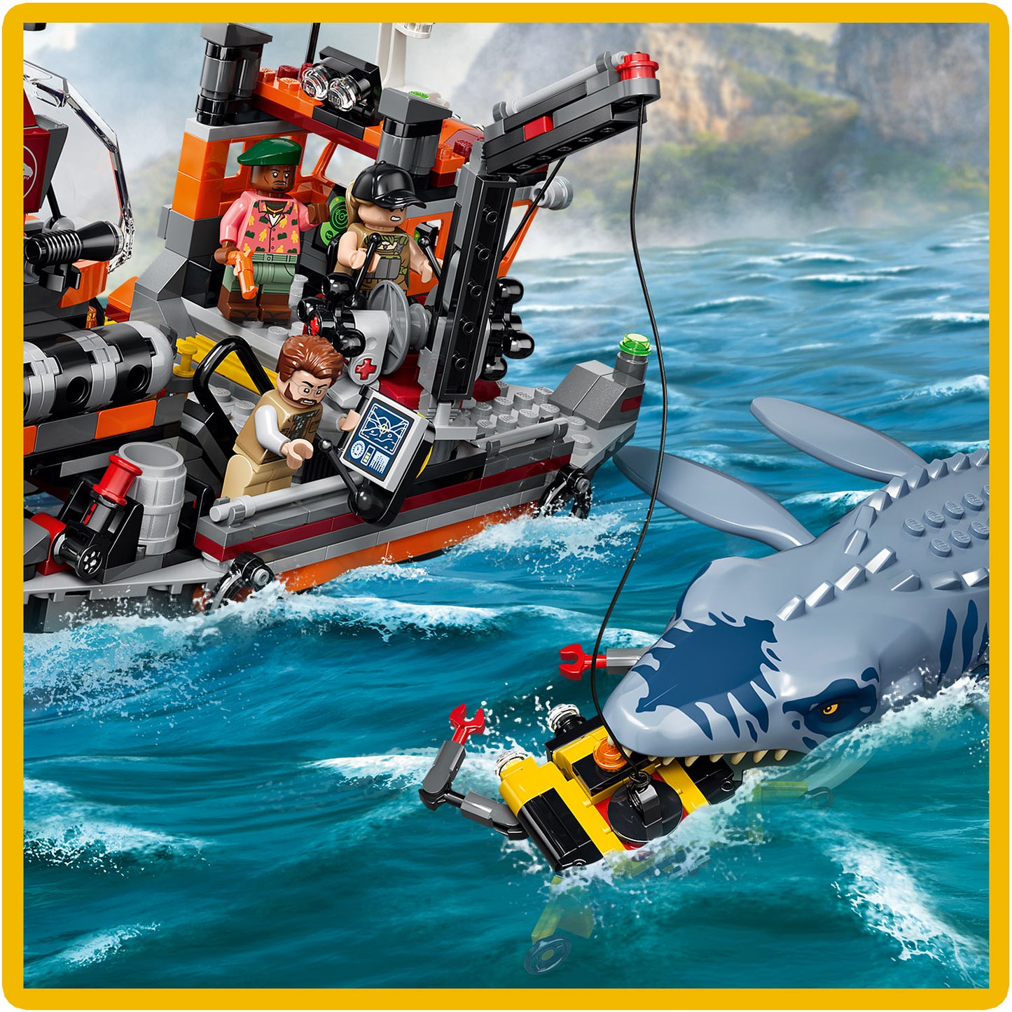 LEGO Jurassic World Mosasaurus Bootaanval - Dinosaurus Speelgoed voor Kinderen Vanaf 7 Jaar - Bouwpakket met 3 Minifiguren en Voorgevormd Dino Model - Cadeau voor Jongens en Meisjes 77983