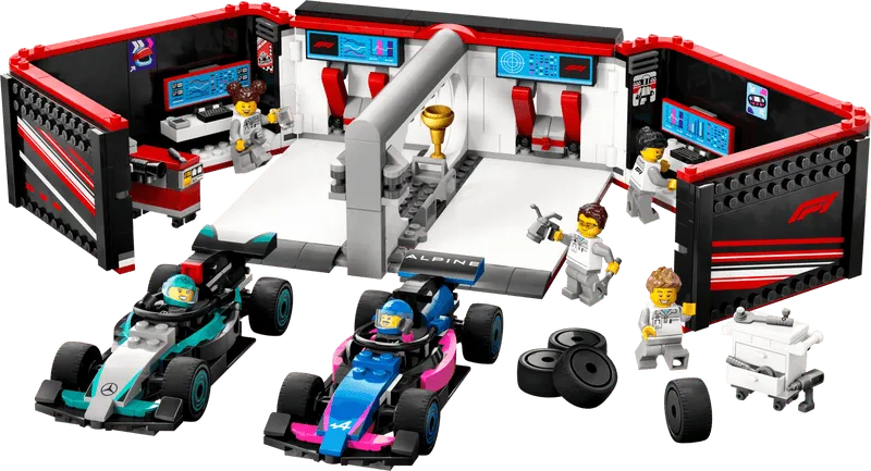 LEGO Pitbox mit Mercedes AMG und Alpine F1 Autos 60444 City
